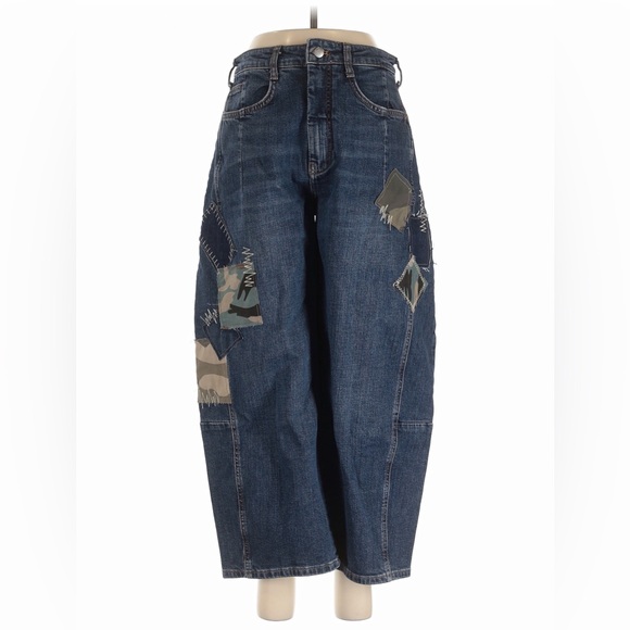 Pilcro Anthropologie Camo Patchwork Heritage Curve MidRise Barrel Jeans Size 28 - Picture 8 of 10